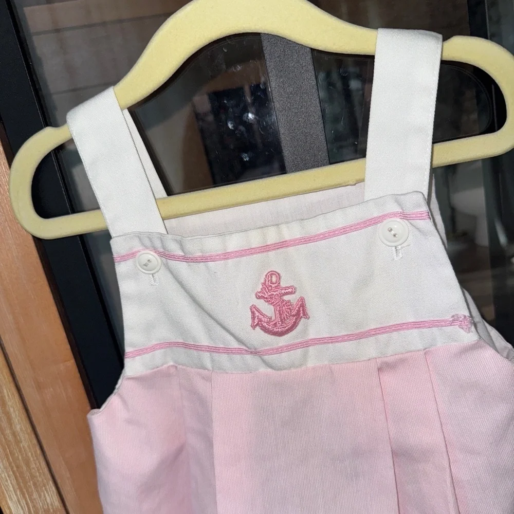 Vintage 90s sailor dress anchor nautical baby toddler girl embroidered pinafore